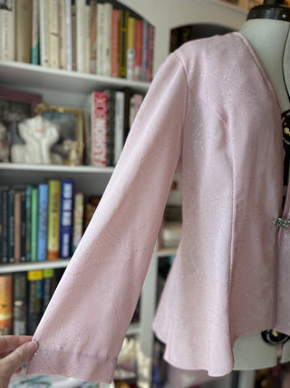 Vintage Pink Blush Rhinestone Sparkle Jacket Blazer with Ornate Clasp Front