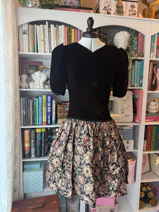 Scott McClintock Black Velvet & Metallic Brocade Floral Dress Size 4