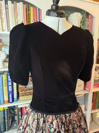 Scott McClintock Black Velvet & Metallic Brocade Floral Dress Size 4