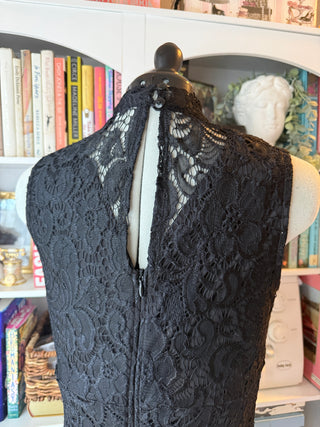 Enfocus Black Lace Sleeveless Sheath Dress Size 8 – High Neck Floral Lace