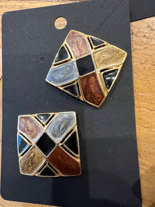 Trifari Square Enameled Earrings