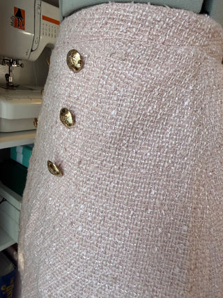 Lauren James Pink Tweed Mini Skirt with Gold Crest Buttons – Size M