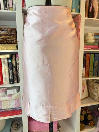 Light Pink Silk Wool Pencil Skirt with Pleated Hem Detail – 17" Waist