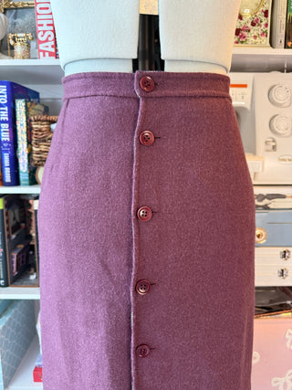 Reversible Plaid Skirt 17" Waist Purple Pink & Cream Button Front Wool-Blend Look
