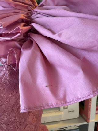 Vintage Pink Lace Party Dress – Dramatic Ruffled Sleeves – Made in USA