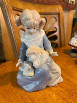 Mom, Daughter and Kitty Porcelain Figure