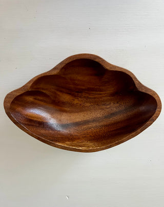 Vintage monkey pod wood clamshell bowl