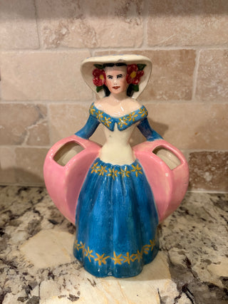 Vtg. 1940's Well Ware Ceramic Lady Double Vase