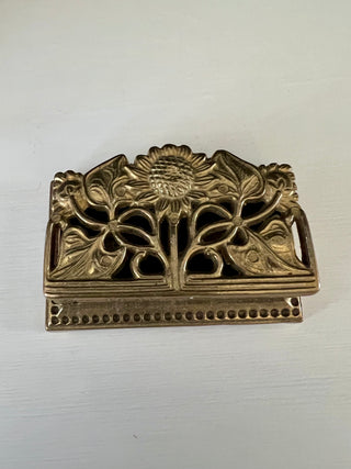 Vintage brass floral stamp holder box