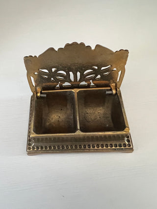 Vintage brass floral stamp holder box