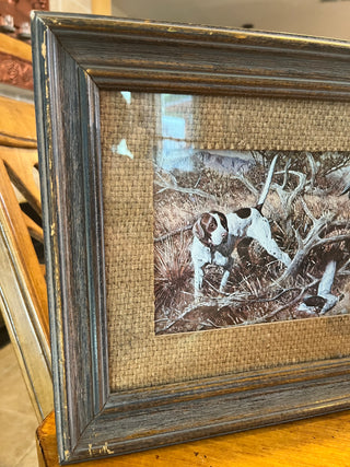 Vintage Framed Hunting Dog Picture Under Glass