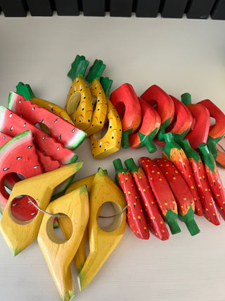 Hand painted wood fruit napkin rings set