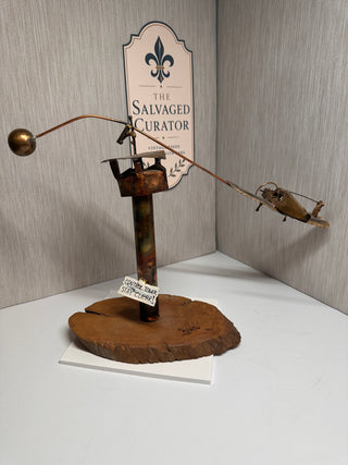 "Control Tower Stay Clear!" – Vintage Mid-Century Kinetic Monoplane Sculpture by Deeter (1975)