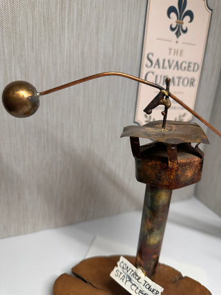 "Control Tower Stay Clear!" – Vintage Mid-Century Kinetic Monoplane Sculpture by Deeter (1975)