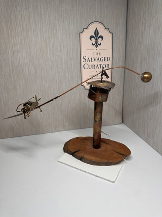 "Control Tower Stay Clear!" – Vintage Mid-Century Kinetic Monoplane Sculpture by Deeter (1975)