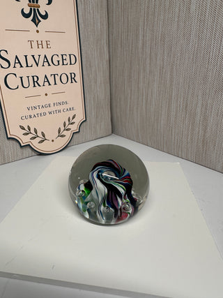 Vintage Harry Boyer Signed Studio Art Glass Controlled Bubble Swirl Paperweight