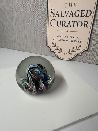 Vintage Harry Boyer Signed Studio Art Glass Controlled Bubble Swirl Paperweight