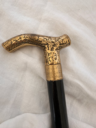 intage Victorian-Style Ornate Engraved Brass Derby Walking Stick