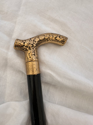intage Victorian-Style Ornate Engraved Brass Derby Walking Stick