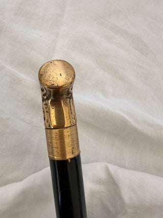 intage Victorian-Style Ornate Engraved Brass Derby Walking Stick