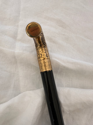 intage Victorian-Style Ornate Engraved Brass Derby Walking Stick