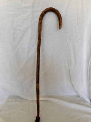 Antique Style Hand-Carved Wood Walking Cane with Crook Handle