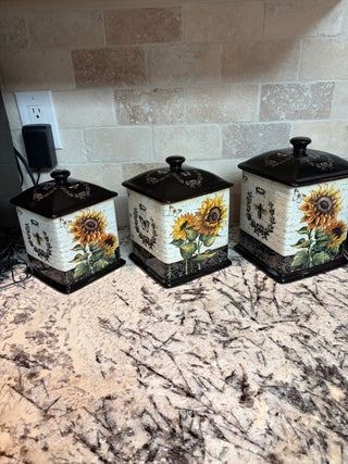 French Sunflowers 3 Pc Canister Set  w/Bees & Butterflies