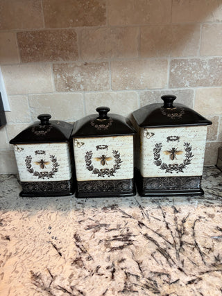 French Sunflowers 3 Pc Canister Set  w/Bees & Butterflies