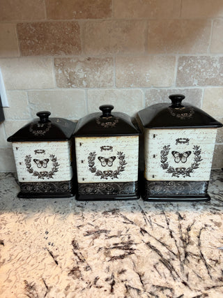 French Sunflowers 3 Pc Canister Set  w/Bees & Butterflies