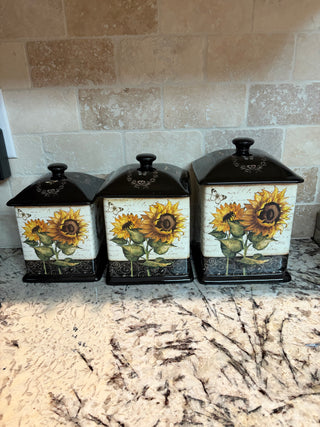 French Sunflowers 3 Pc Canister Set  w/Bees & Butterflies