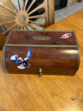 Custom Designed Bald Eagle Jewelry Case w/ Drawer and Brass Trim