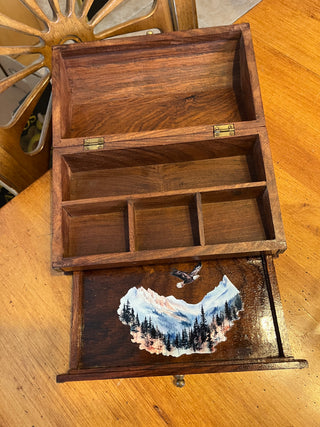 Custom Designed Bald Eagle Jewelry Case w/ Drawer and Brass Trim