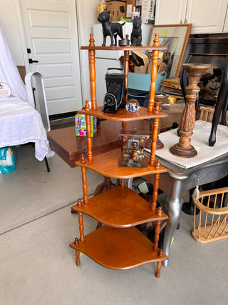 Vintage Mid-Century 5-Tier Wooden Corner Etagere Whatnot Shelf