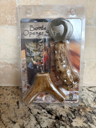 Antler Look Bottle Opener & Corkscrew Set