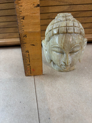 Carved Buddha head soap stone paperweight