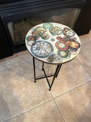 Custom Designed Gear and Clock Small Side Table or Riser