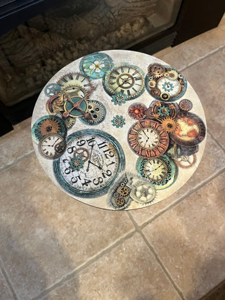 Custom Designed Gear and Clock Small Side Table or Riser