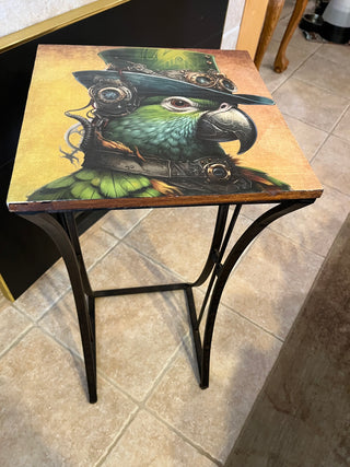 Tall Custom Designed Steam Punk Parrot Side Table