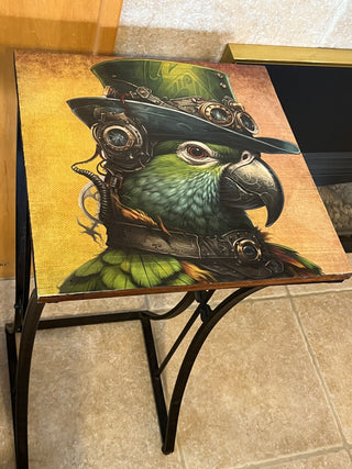Tall Custom Designed Steam Punk Parrot Side Table