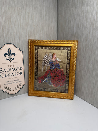 Vintage 1990s Bombay Company Kay Jackson "Guardian Angel of Flight" Framed Art Print with Gold Foil Accents