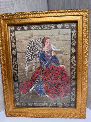 Vintage 1990s Bombay Company Kay Jackson "Guardian Angel of Flight" Framed Art Print with Gold Foil Accents
