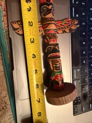 Vintage Native American Indian Hand Made Carved Wood painted Totem Pole by Genuine Indian  approx. 7"X 5" VV