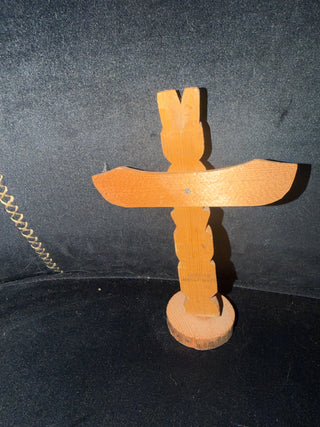 Vintage Native American Indian Hand Made Carved Wood painted Totem Pole by Genuine Indian  approx. 7"X 5" VV