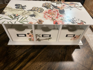 Custom Designed Avian Floral Storage Chest w/Three Cubbies
