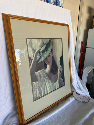 Robert S. Foster Signed Artist's Proof (A/P) Framed Lithograph Print – Elegant Woman with Hat and Mirror (32" x 29")