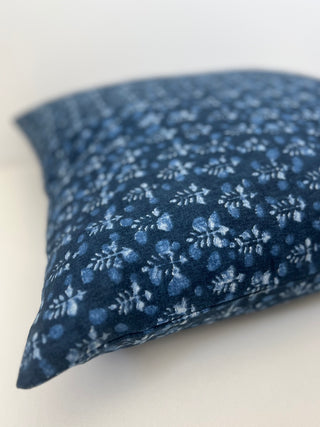 Navy stamped cotton pillow cover