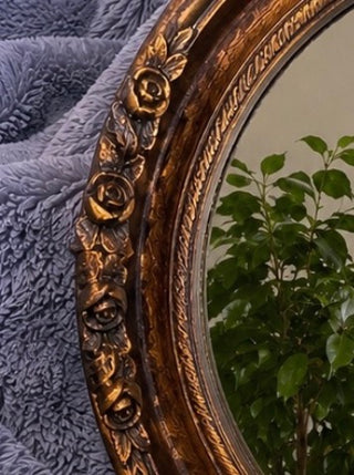 Vintage Round Floral Wall Mirror | Bronze Gold Rose Frame | Made in Mexico