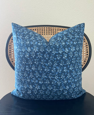 Navy stamped cotton pillow cover