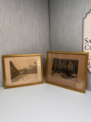 Pair Antique 1934 A.F. Willumsen Danish Etchings Copenhagen Kastellet Signed Art