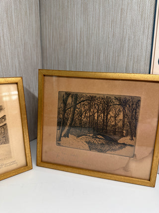 Pair Antique 1934 A.F. Willumsen Danish Etchings Copenhagen Kastellet Signed Art